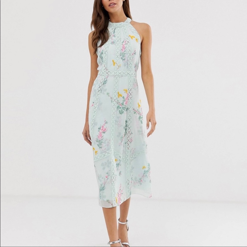 Ted Baker Pinkee Sorbet Lace Trim Halter Midi Dress (US 6; Ted Baker Size 2)